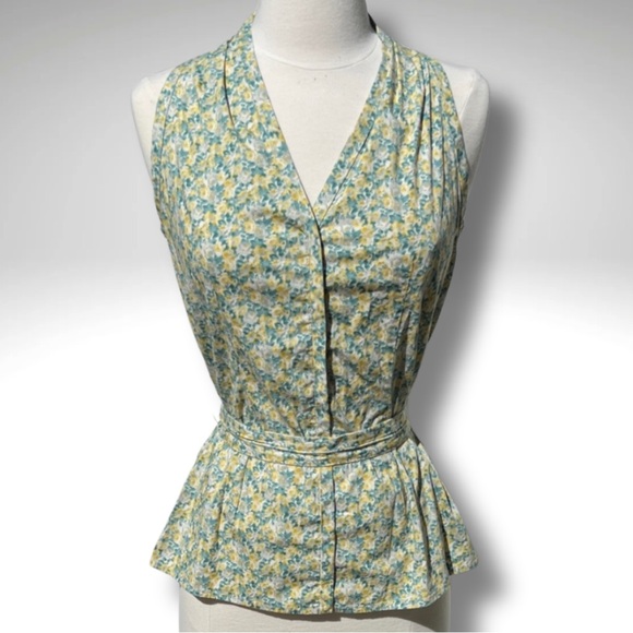 Talbots Tops - Talbots Yellow Blue Floral Peplum Blouse Sleeveless V Neck Tailored Top 2